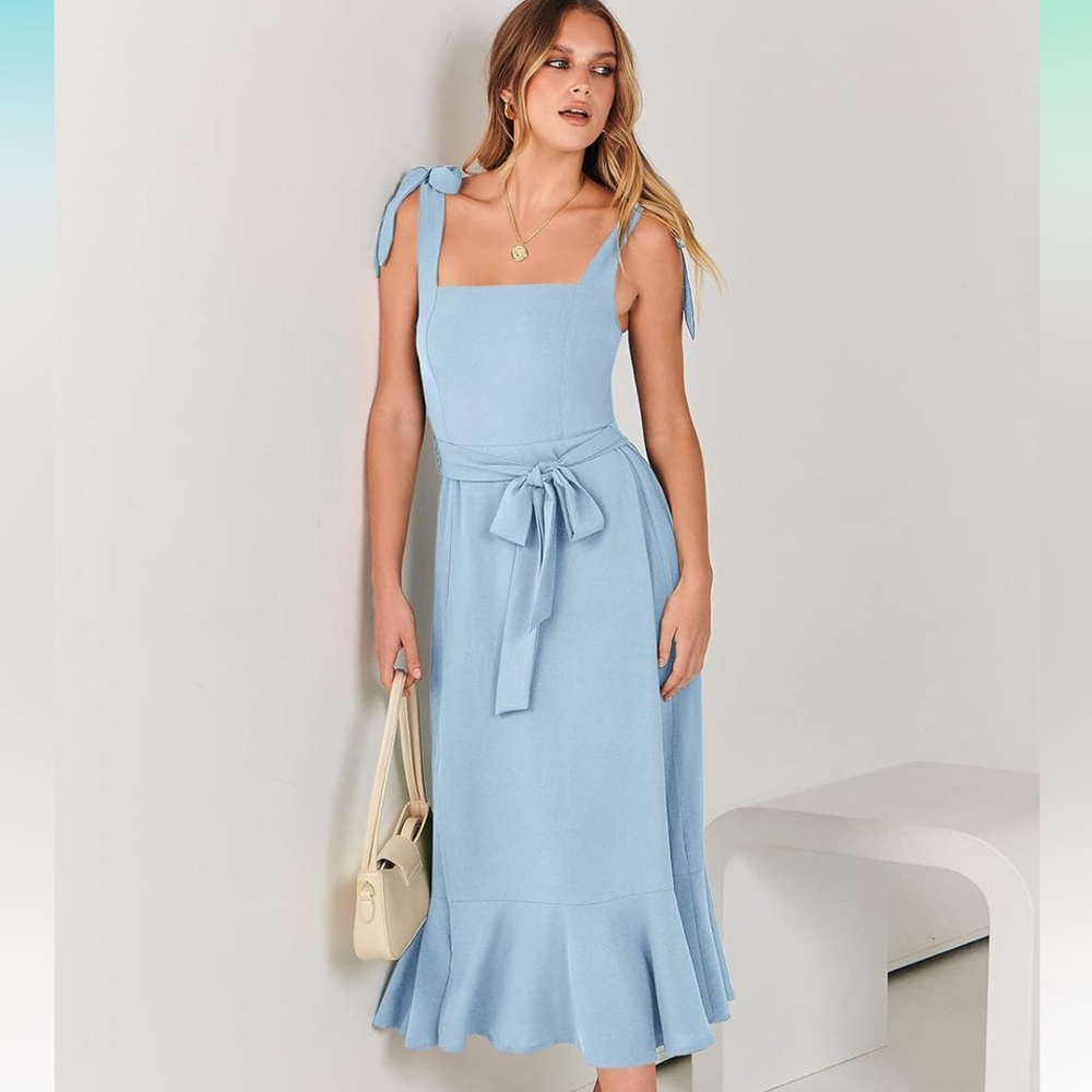 Sky blue dress, perfect for wedding guest